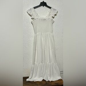 London Times White Maxi Dress with Ruffle Sleeves